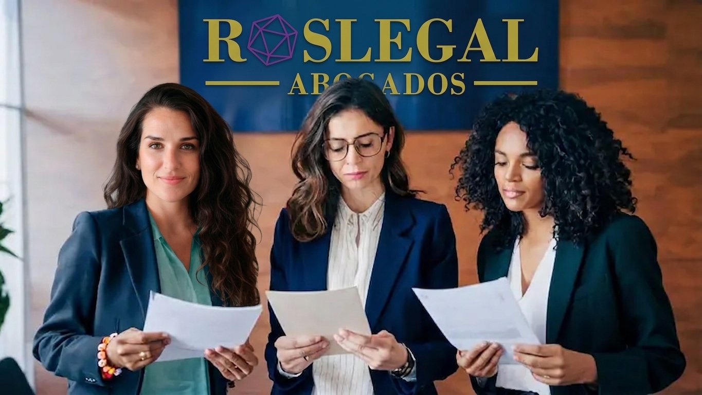 Equipo de tres abogadas de Ros Legal Abogados revisando documentos