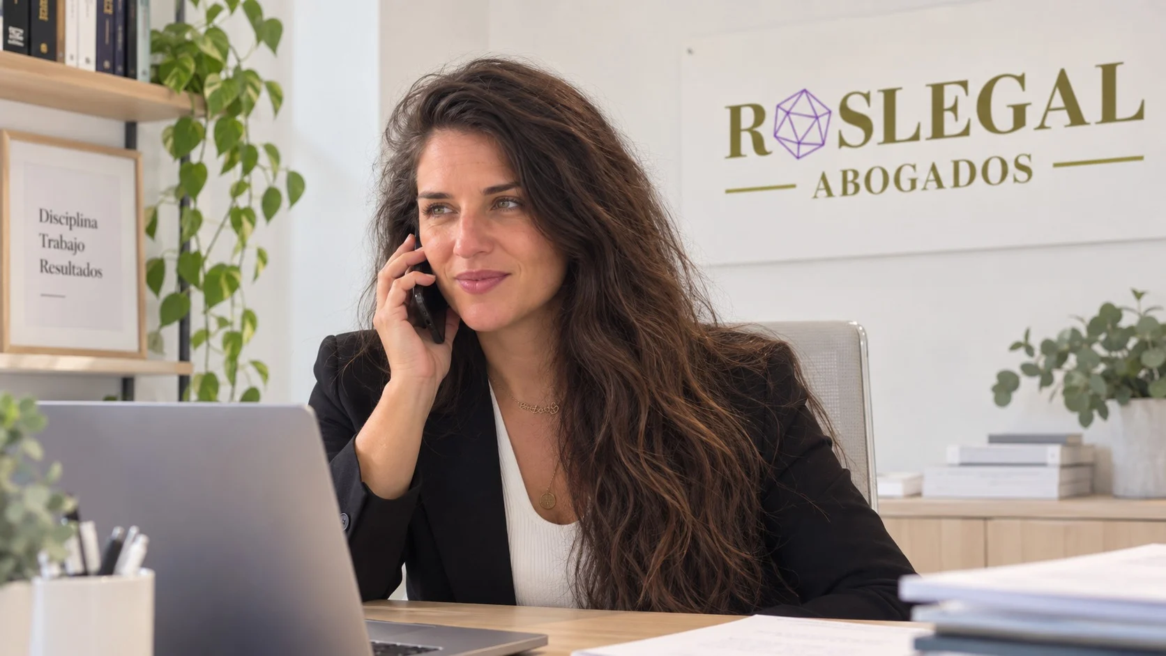 Abogada de Ros Legal Abogados atendiendo una llamada